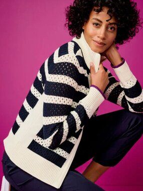 NWT Talbots Navy White Striped Zip Sweater Jacket